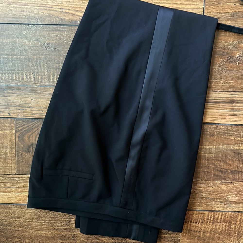 Calvin Klein Black Straight Leg Trousers with Satin Stripe on each side